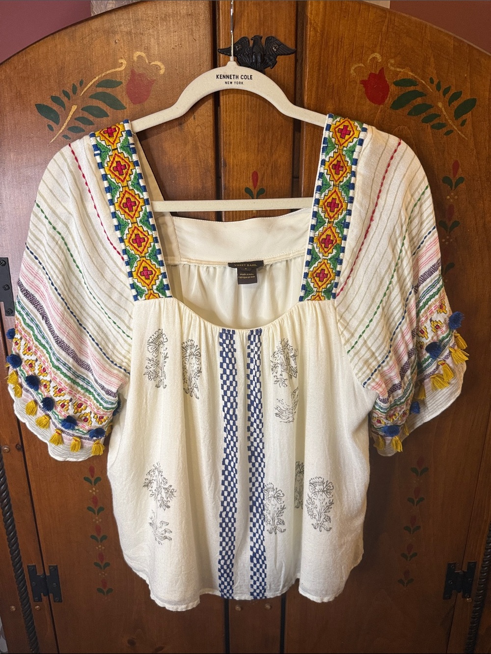 Wow! Embroidered Cream Boho Tunic by Vaneet Bahl with Multicolor Accents S sku42